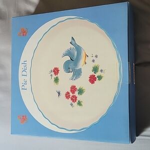 Pie Dish with bird, flower, and butterfly detail